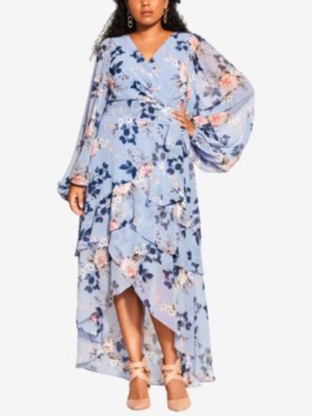 New  City Chic Trendy Plus Size floral hi lo dress- Ice Bluebell 20W